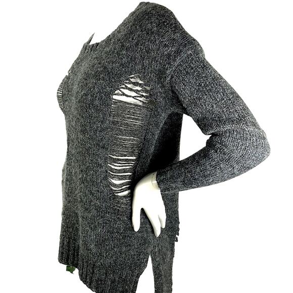 1804 Coin High Low Crew Neck Wool Blend S Grunge Sweater With Styled Holes/Runs - Picture 3 of 16